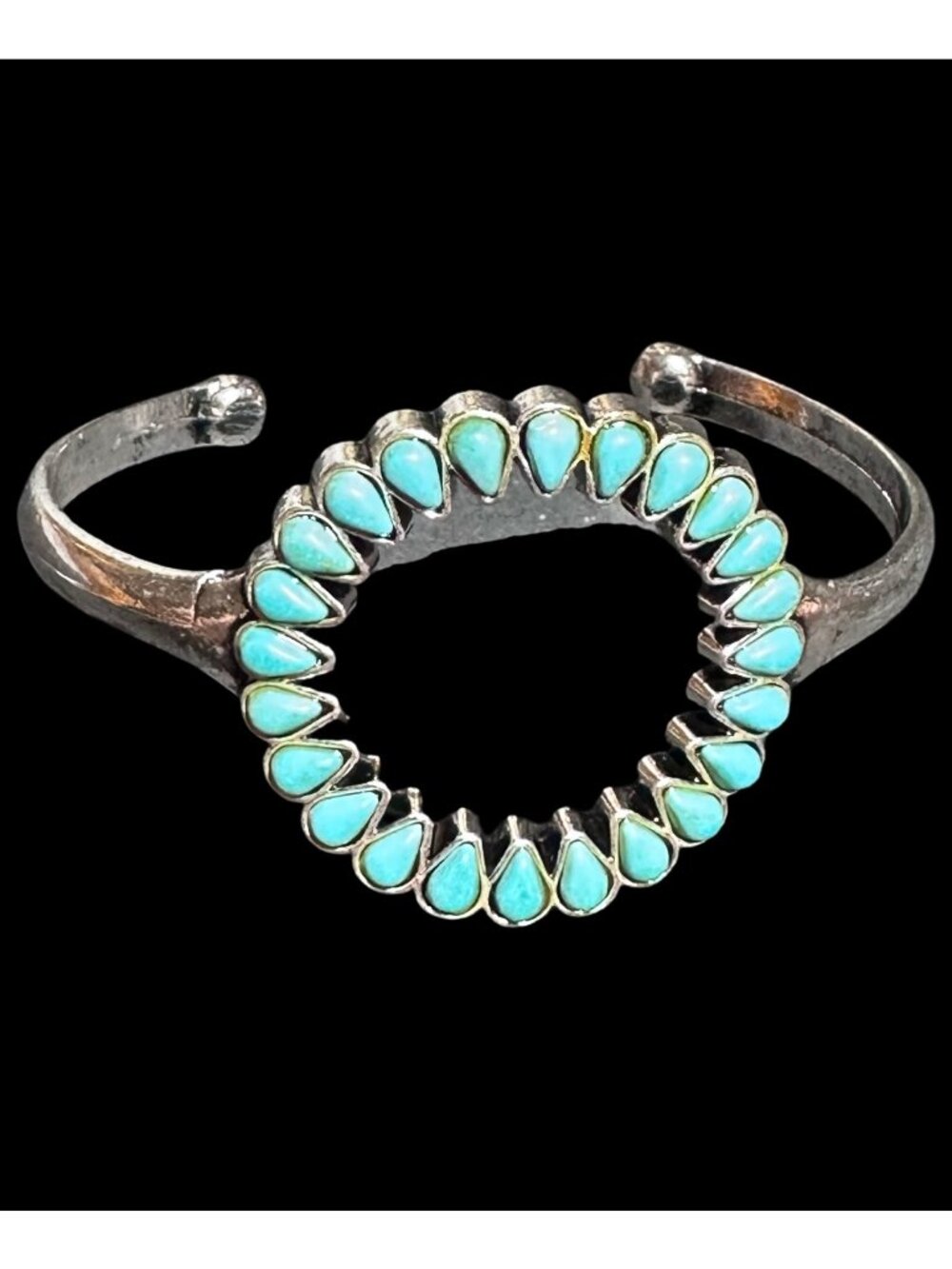 Southwestern Style Cuff Bracelet Silver Tone Blue Faux Turquoise Womens Jewelry - Picture 4 of 6